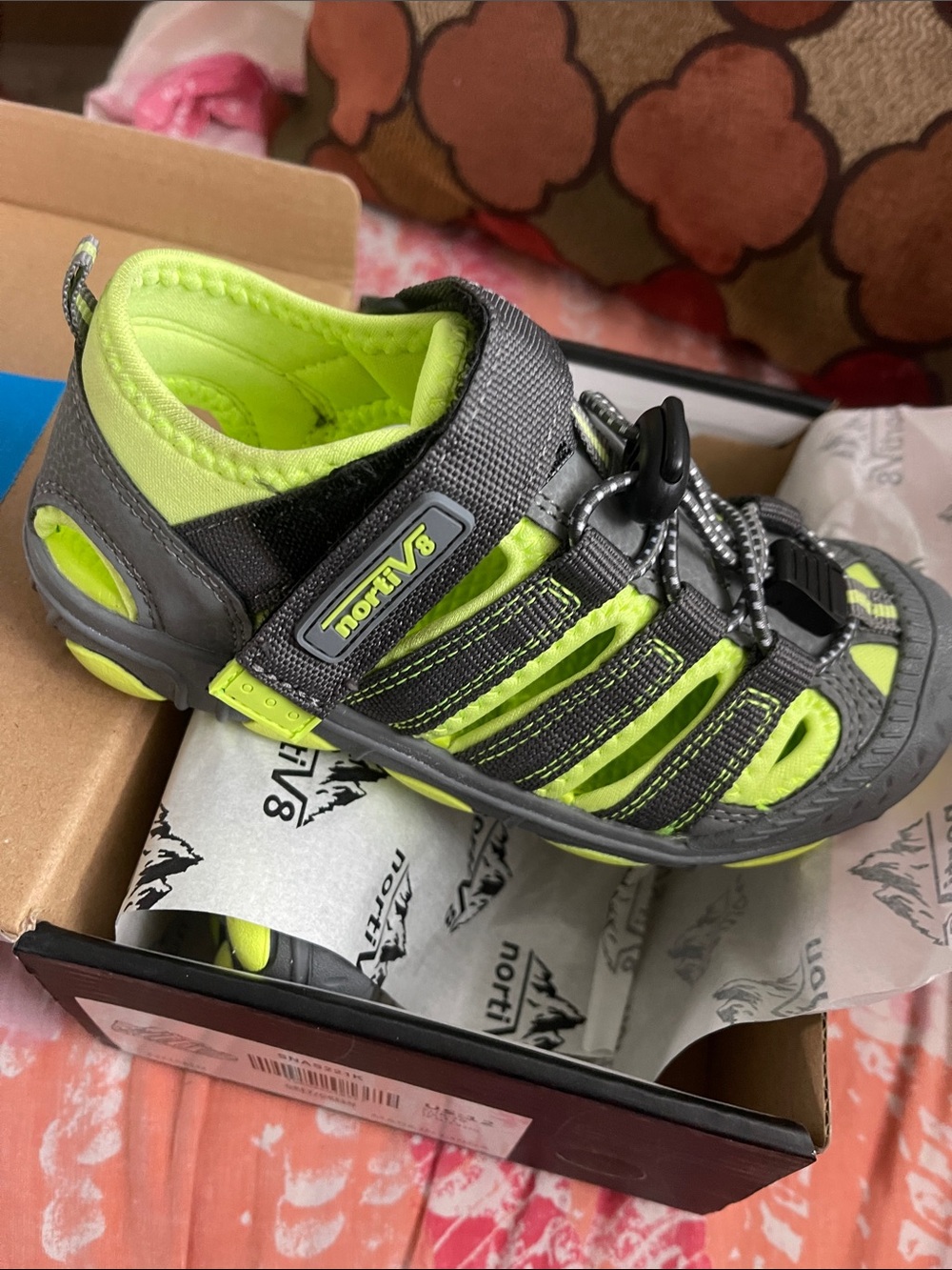 Kids Neon Green and Gray Outdoor Active Sandal